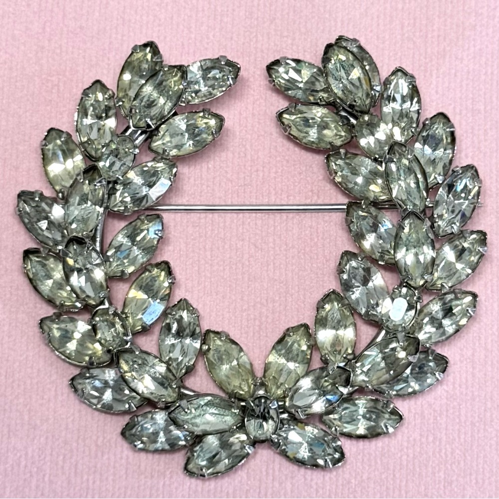 Kramer of New York Rhinestone Brooch Wreath Navettes Marquis Vintage